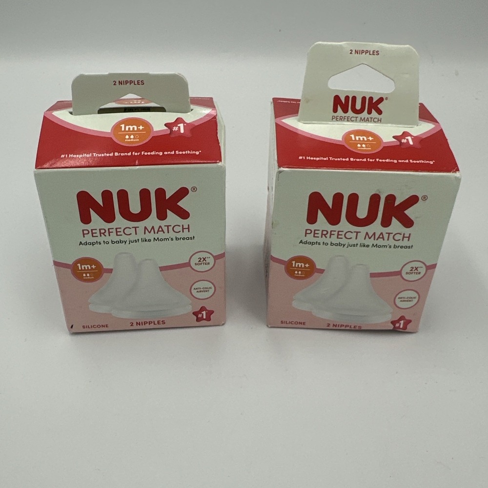 New NUK Perfect Match Bottle Nipples 1m+ 2 Silicone Anti-Colic Airvent -‎ Lot 2